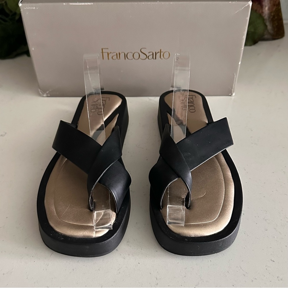 Franco Sarto Janey Black Womens Platform Sandals Size 6.5M Faux Leather